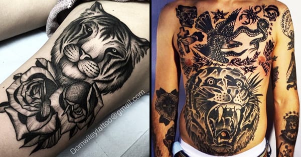 18 Impressive Blackwork Tiger Tattoos | Tattoodo