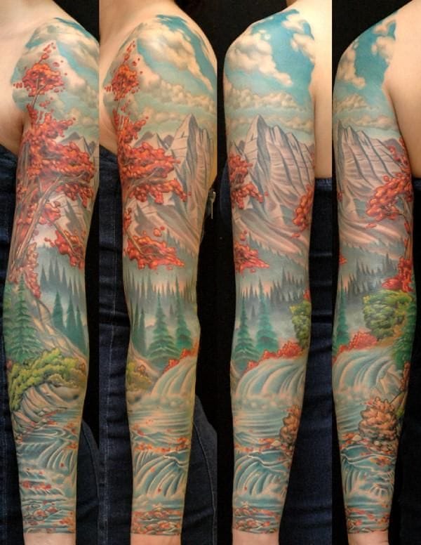 mountains waterfall tattoo
